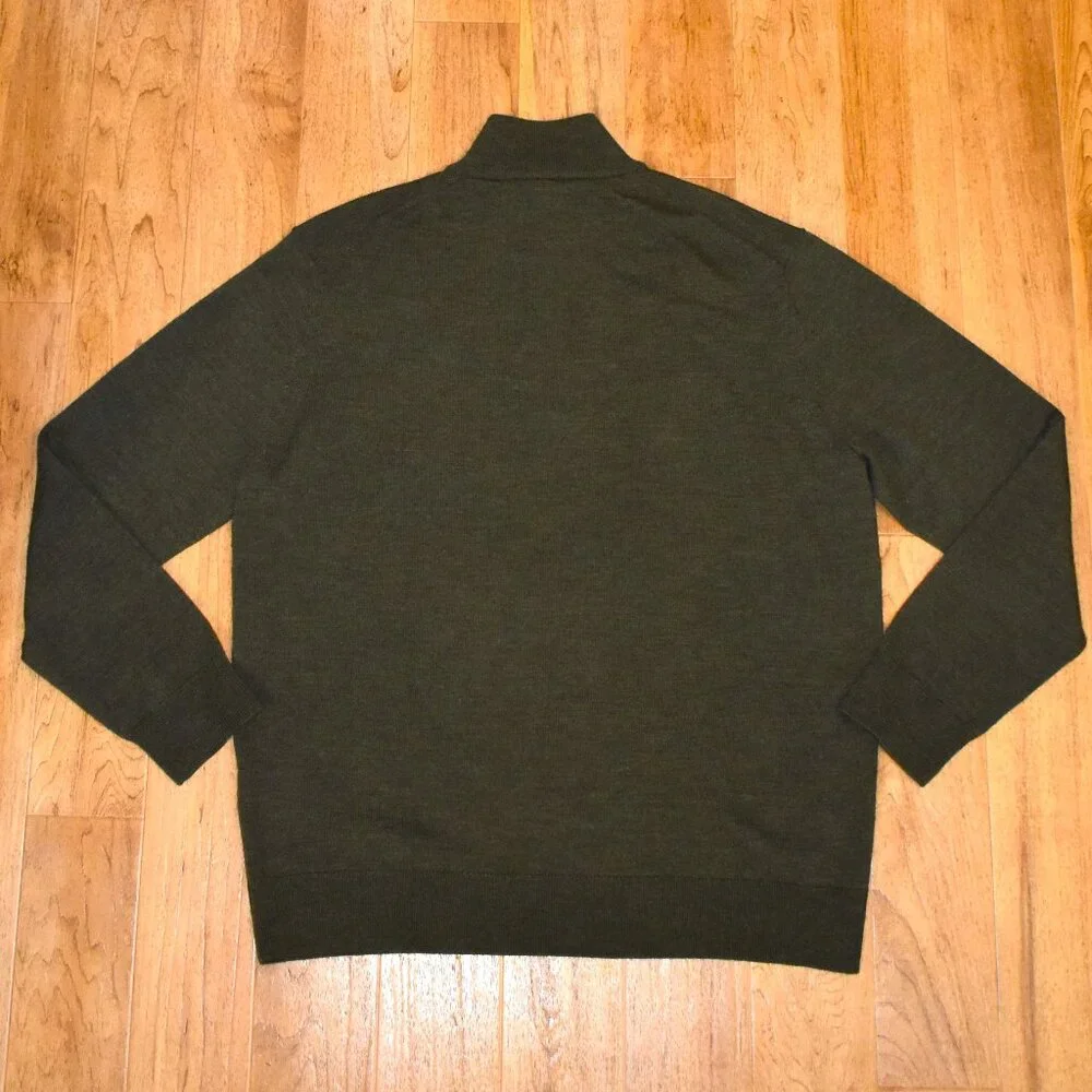 UNTUCKit Green Merino Wool 1/4‎ Zip Pullover Sweater Sz L
